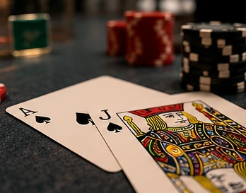 Ace and face cards next to casino chips