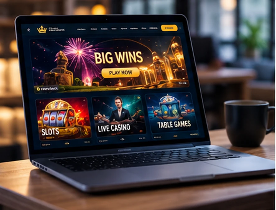 Online casino promotional page displayed on laptop
