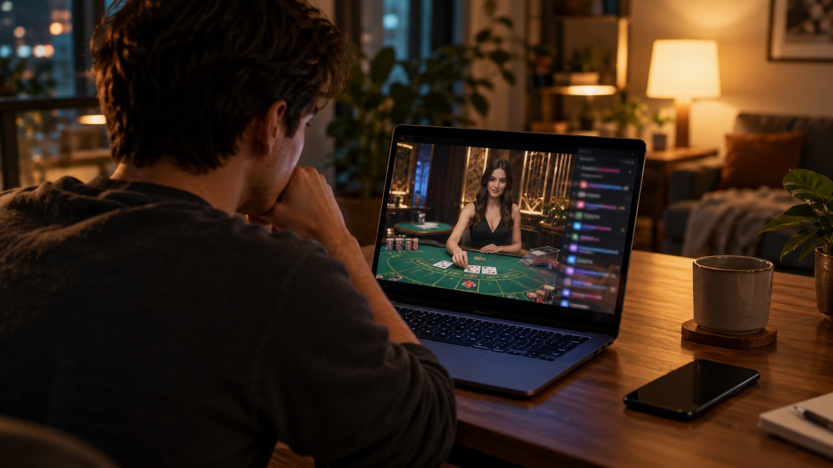 Adult viewer watching a casino stream on a laptop