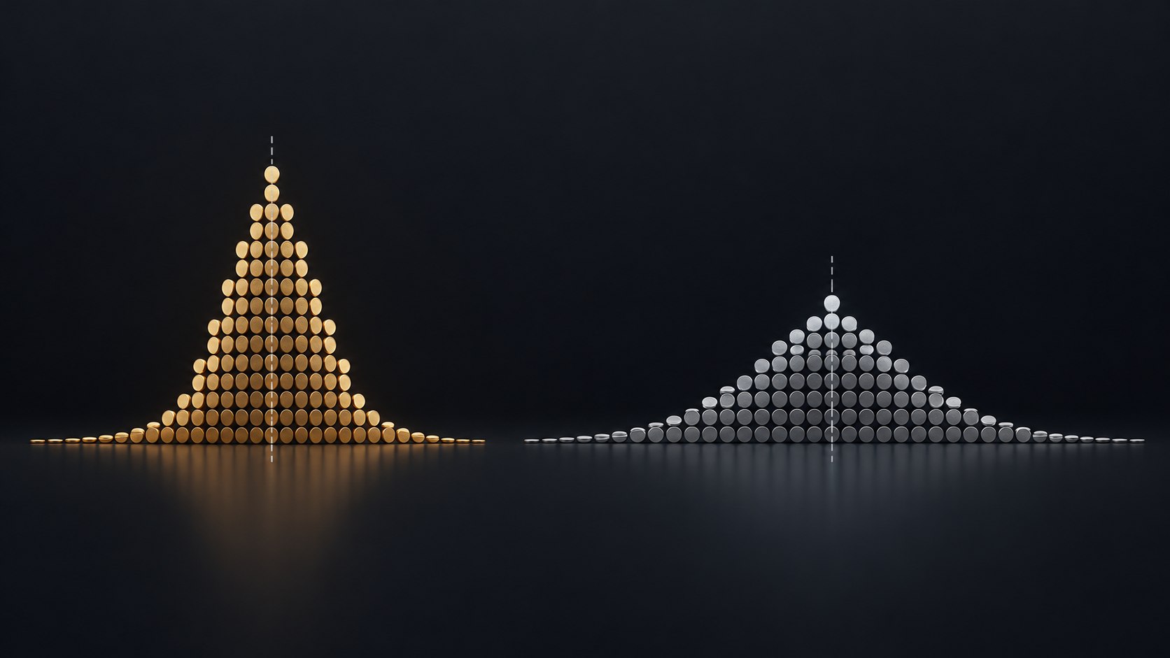 Equal average payout with narrow and broad distributions