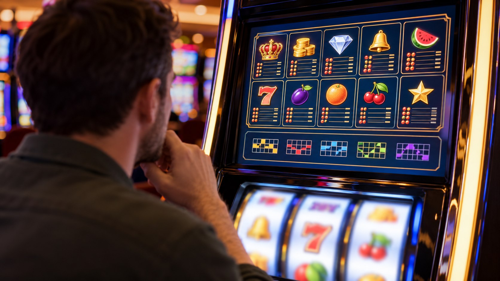 Player checking game rules and paytable before play
