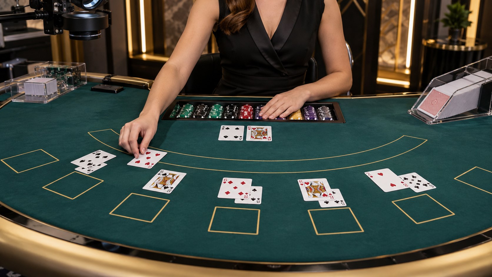 Live blackjack table with overhead inspection camera