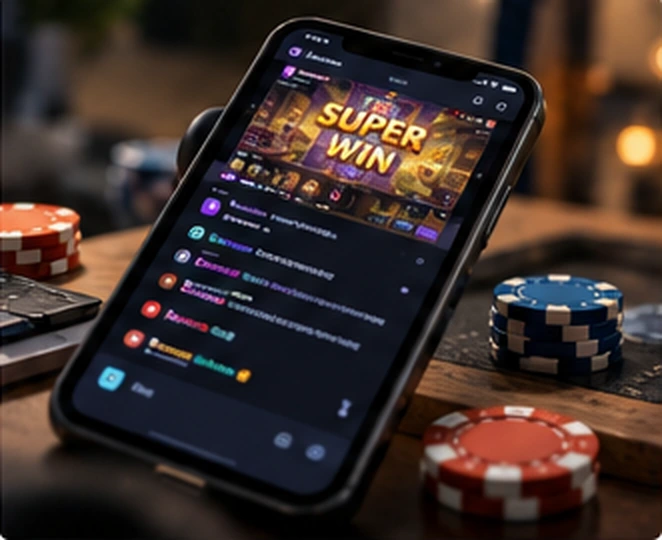 Mobile casino stream with live chat and slot visuals