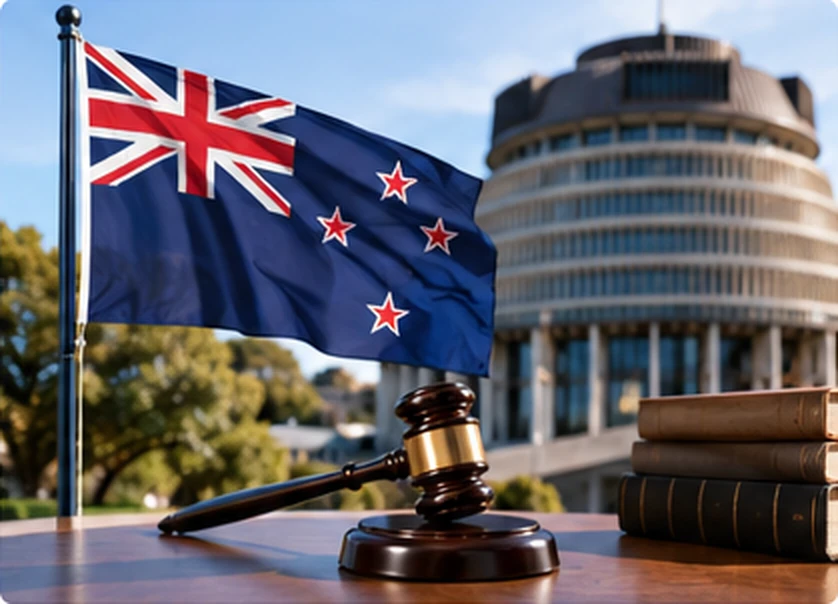 New Zealand flag and government building illustrating gambling advertising regulation