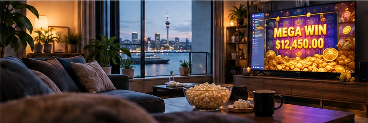 Online casino gameplay viewed from a New Zealand home setting.