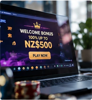Online casino bonus promotion shown on a laptop, illustrating commercial messaging.
