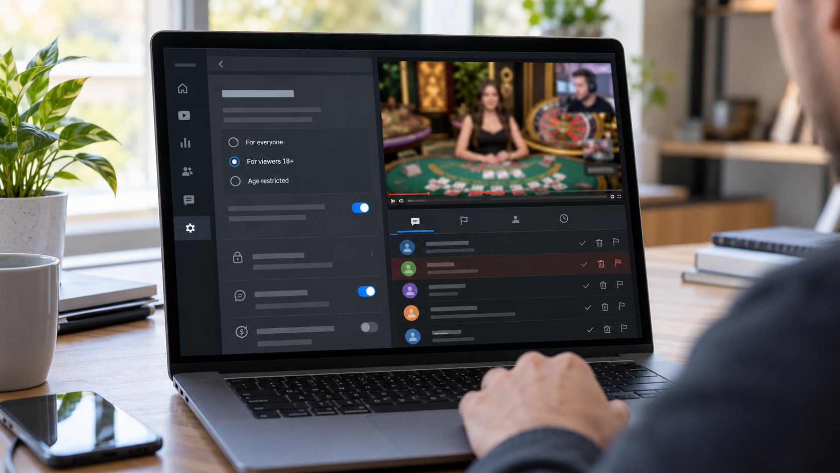 Creator dashboard with age restriction and moderation controls