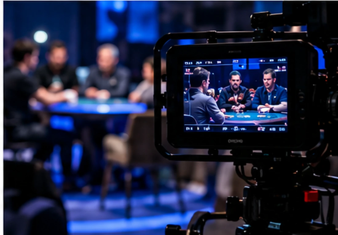 Professional camera filming a live poker game