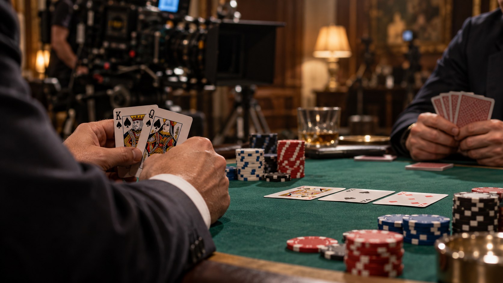 Fictional poker scene being filmed for a movie