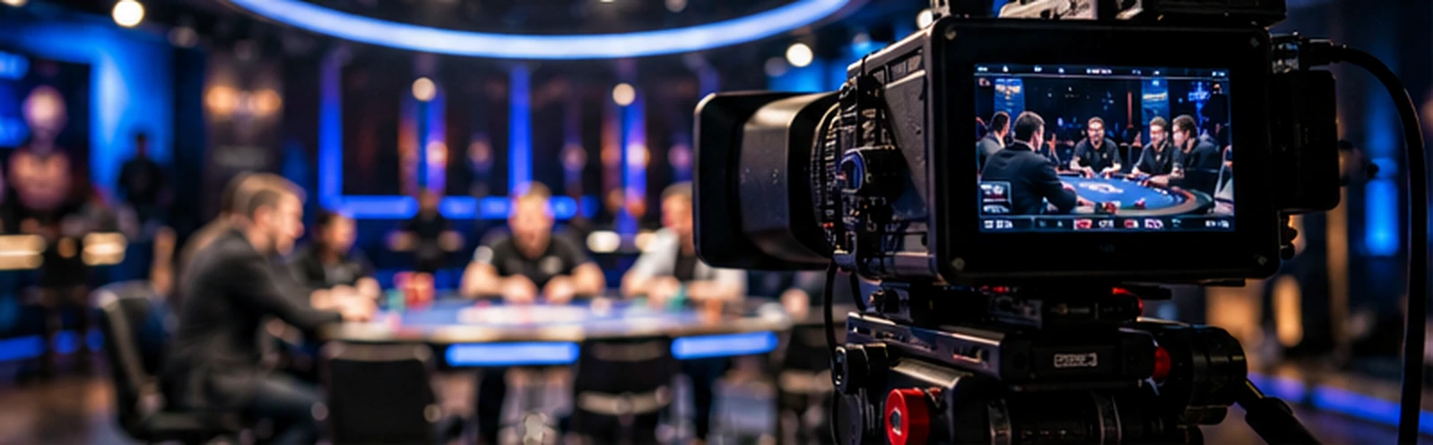 Purpose built television poker table with embedded hole card cameras and digital overlays