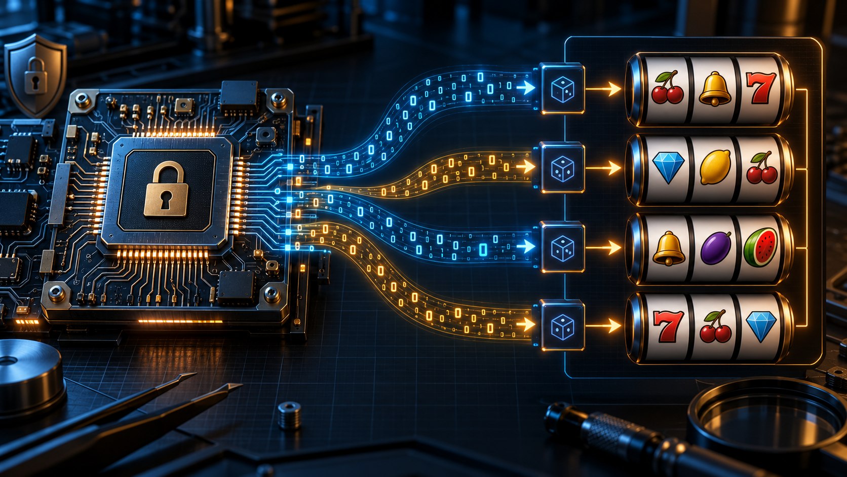 Random number generator circuitry mapped to slot reel outcomes