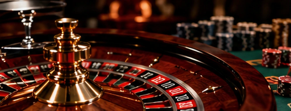 Detail of a traditional roulette wheel seen from above.