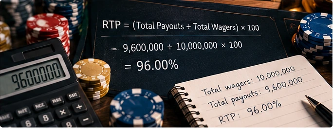Calculations and code showing payout percentage settings across slot configurations