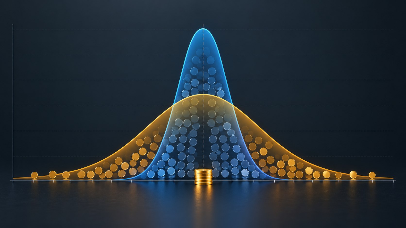 Two payout distributions with the same average and different spreads