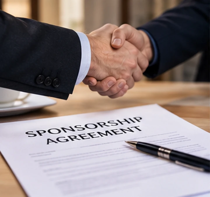 Close-up of a sponsorship agreement and handshake
